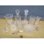 Quality cut glass decanters, vases and ashtray etc