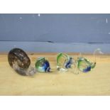 2 Glass snails, elephant and swan