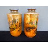 A pair of Shelley hand painted lustre vases with cottage/watermill design