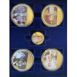 A set of 5 (4 x70mm) 'Diamond jubilee ERII) gold plated medallions in a box