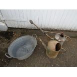 Galvanised bath and 2 watering cans