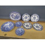 Blue and White china plates to include Wedgwood and Spode