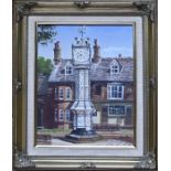 Anthony Turner, Norfolk artist framed oil study of the Downham Market clock