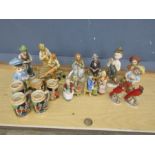 Mixed figurines and bear tankards