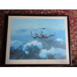 After Robert Taylor framed and glazed "Lancaster" print hand signed in pencil by pilot Leonard