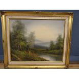 oil on canvas of landscape scene signed P. Barrett 62x53cm