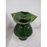 Green glazed handkerchief rim vase 30cmH