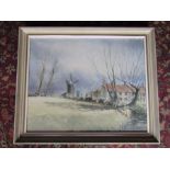 Anthony. B. Butler framed and glazed watercolour of Burnham Overy windmill Norfolk 43cm x 53cm