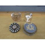 4 Glass paperweights to include Perthshire paperweight