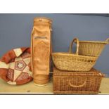 3 baskets, a leather pouffe cover and a leather golf bag