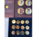 Princess Diana collection - a set of 12  gold plated medallions in a Westminster case, plus a set of