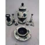 Gail Pittman ceramic drinks dispenser, vases, candlesticks, bowls and a clock