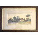 Catling 1877 watercolour landscape of church and cottage signed lower right margin