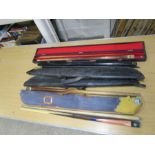 4 Snooker/pool cues in cases