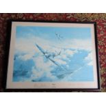 After Robert Taylor framed and glazed "Spitfire" print hand signed in pencil by pilots Douglas Bader