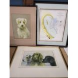 After Arthur Wardle 1904-1949 print of a terrier, D Vaeter print of 3 dogs and a vintage map, all