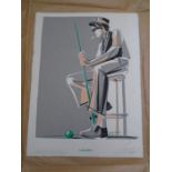 Signed limited edition silkscreen print on Arches aquarelle paper of a 1950's jazz style snooker/