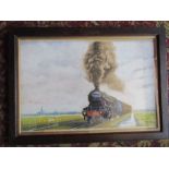 H.W. Potter watercolour of the Super Pacific Locomotive from Vauxhall station Great Yarmouth 1920