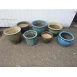 7 Ceramic garden pots. Tallest H27cm