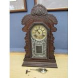 Oak cased wall/mantel clock with key H58cm approx