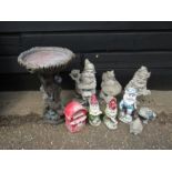 Concrete birdbath and garden ornaments (some resin)