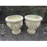 Pair of concrete garden urns H27cm approx