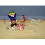 Glass clowns, mushroom paperweight and animals etc (horses have some small chips)
