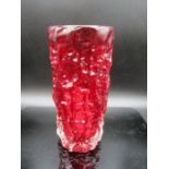 Whitefriars by Geoffrey Baxter  bark vase in ruby  19cmH