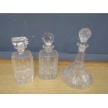 3 Heavy cut glass decanters