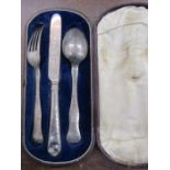 3 piece antique silver travel/christening cutlery set