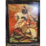 Cossack painting signed HKB 66x83cm in black and gilt frame