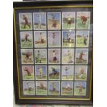 Wills famous Golfers 1930 cigarette card display, framed and glazed 44x54cm