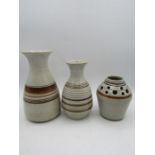 3 studio pottery vases tallest 20cm