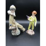 Royal Worcester vintage ' The parakeet' 3087 in yellow and Nao 'Wandering Minstrel' clown with