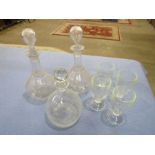 3 Glass decanters and 4 glasses