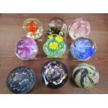 9 paperweights, Caithness Scotland and some signed