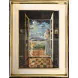 FUSTER GIMPERA, JOAN (1917-2011), watercolour night scene through an open window, glazed and framed,