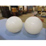 Pair of white glass light shades Diameter 36cm approx