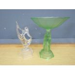 Art Deco style pressed glass centrepiece and lady sculpture  centre piece has a couple chips on base