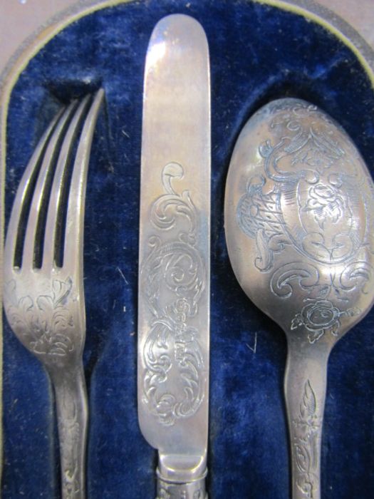 3 piece antique silver travel/christening cutlery set - Image 3 of 6