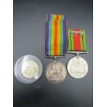 WW1 medal  PTE R.C Short labour corps and ww2 defence medal plus a Kennedy half dollar coin 1968