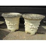 Pair Willow stone pots 46cmH 49cmDia