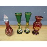 Venetian style vases and Cranberry glass perfume bottle