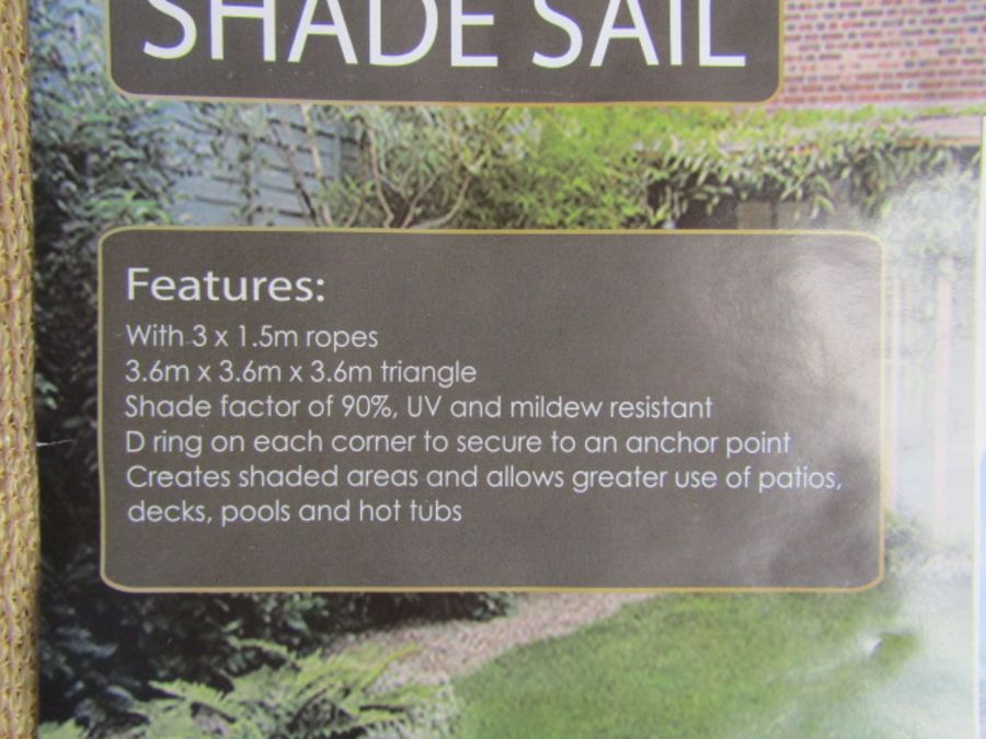 Unused shade sail in bag 3.6M X 3.6M X 3.6M triangle - Image 3 of 3