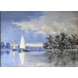 Stephen John Batchelder (British 1849-1932), watercolour of a Norfolk Broads scene with two