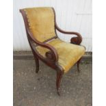 Antique regency style chair with yellow fabric