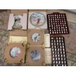 Chinese picture plates, boxed with certs and 2 display cases of thimbles