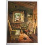 FUSTER GIMPERA, JOAN (1917-2011), watercolour of a room with a view through small window. 55cm x