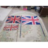 3 Vintage Union Jack flags on wooden poles