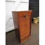 Vintage oak tambour door filing cabinet with key H111cm W50cm D47cm approx